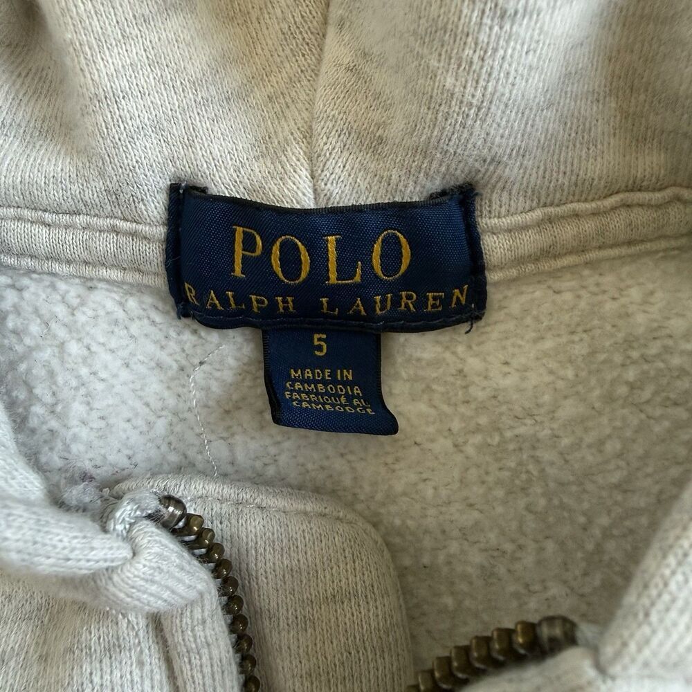 Polo Ralph Lauren Gray Fleece Full Zip Hoodie Unisex Kids Size 5 Quiet Luxury - Picture 5 of 10